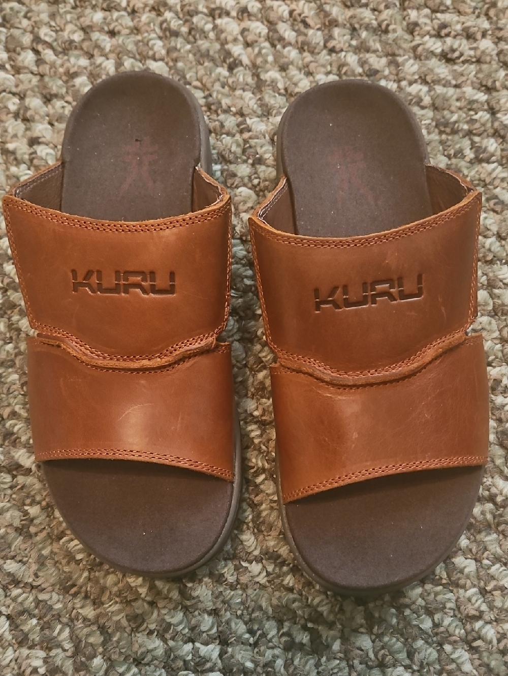 KURU Brown Leather Double-Strap Slide Sandals Men's 9